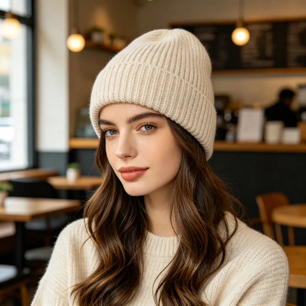 Beige Knit Beanie