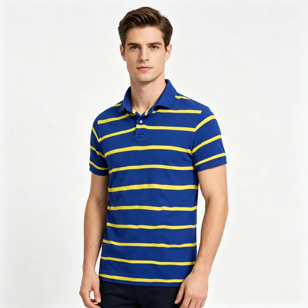 Royal Blue and Yellow Striped Collared Polo Shirt