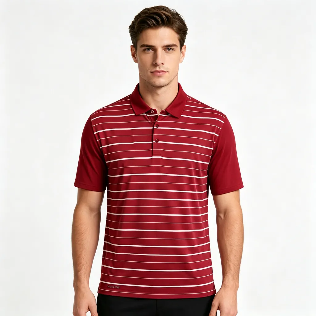 Burgundy and White Striped Collared Polo Shirt