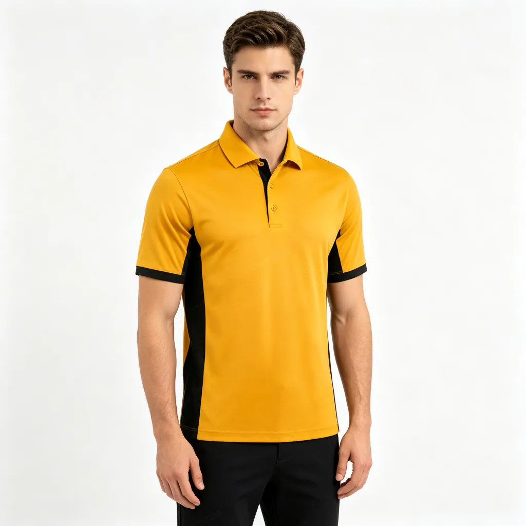 Golden Yellow and Black Color-Block Collared Polo Shirt