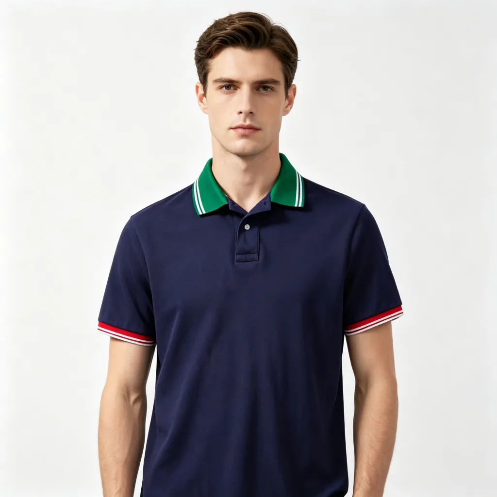 Navy with Green Collar Collared Polo Shirt