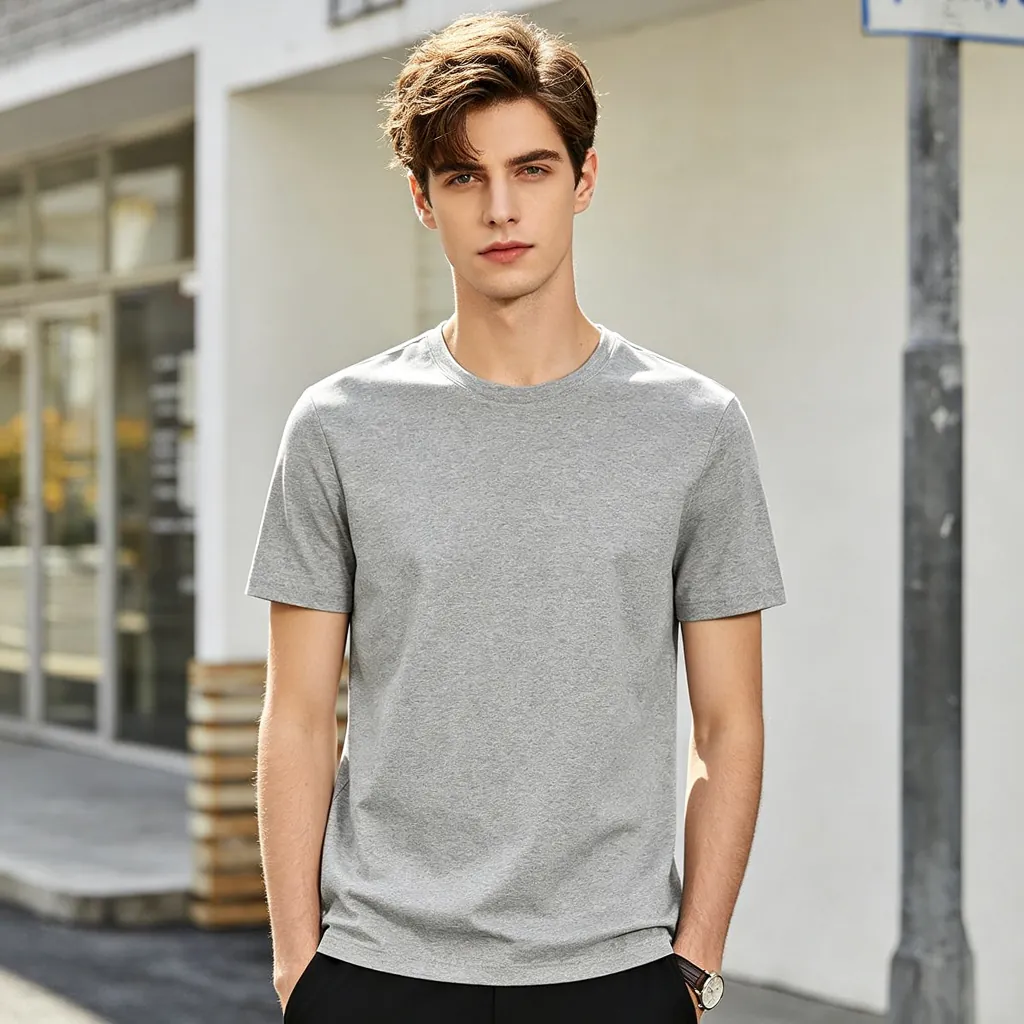 Gray Cotton Crew-Neck T-Shirt