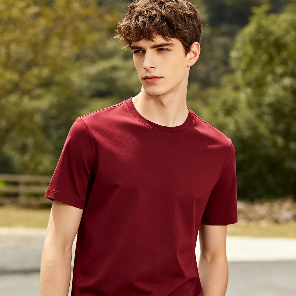 Burgundy Cotton Crew-Neck T-Shirt