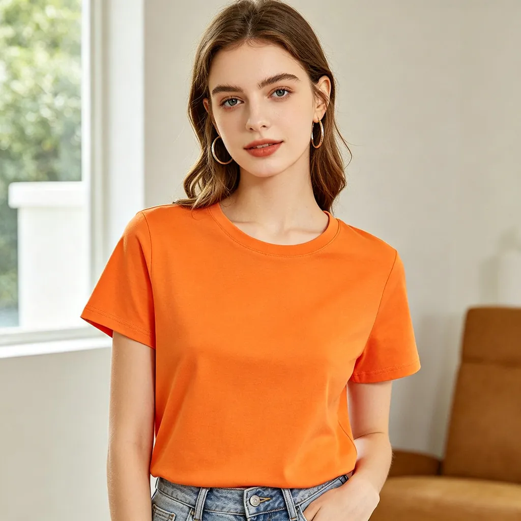 Orange Cotton Crew-Neck T-Shirt