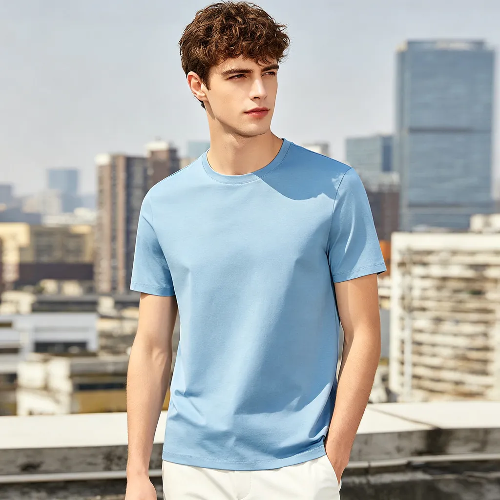 Light Blue Cotton Crew-Neck T-Shirt