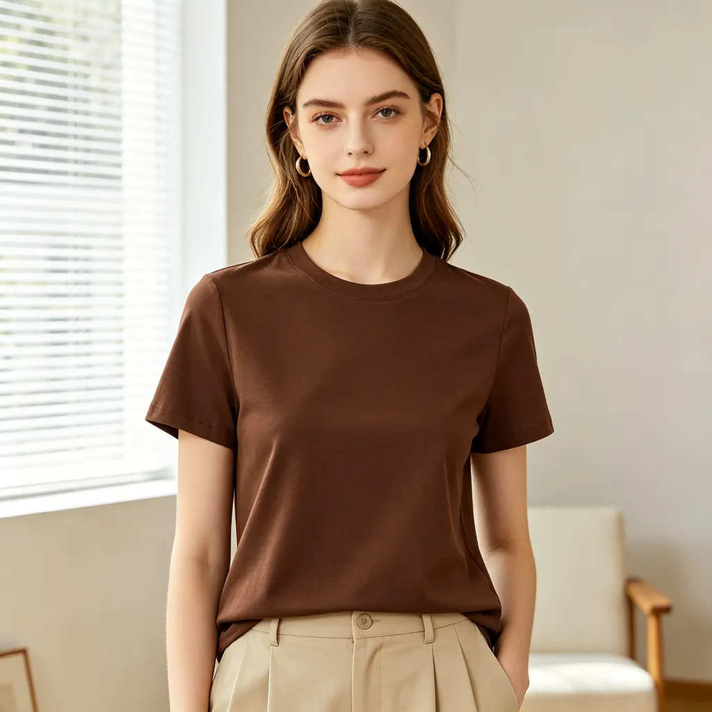 Coffee Brown Cotton Crew-Neck T-Shirt