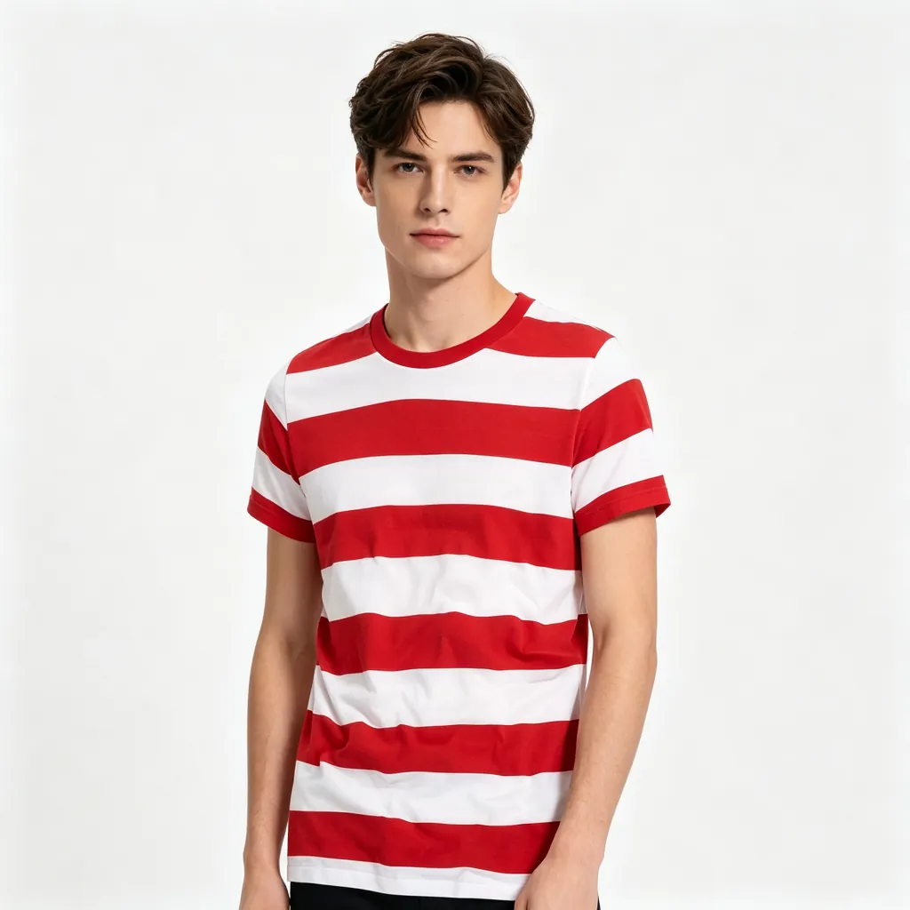 Red and White Striped Crew-Neck T-Shirt