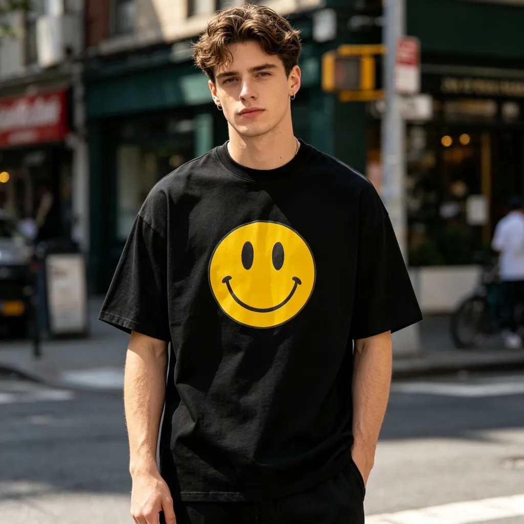 Black Smiley Face Graphic Oversized T-Shirt