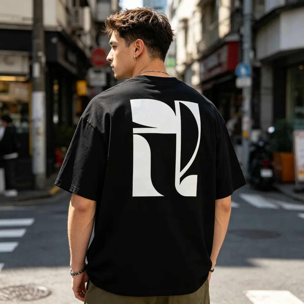 Black Back Abstract Geometric Print Oversized Tee