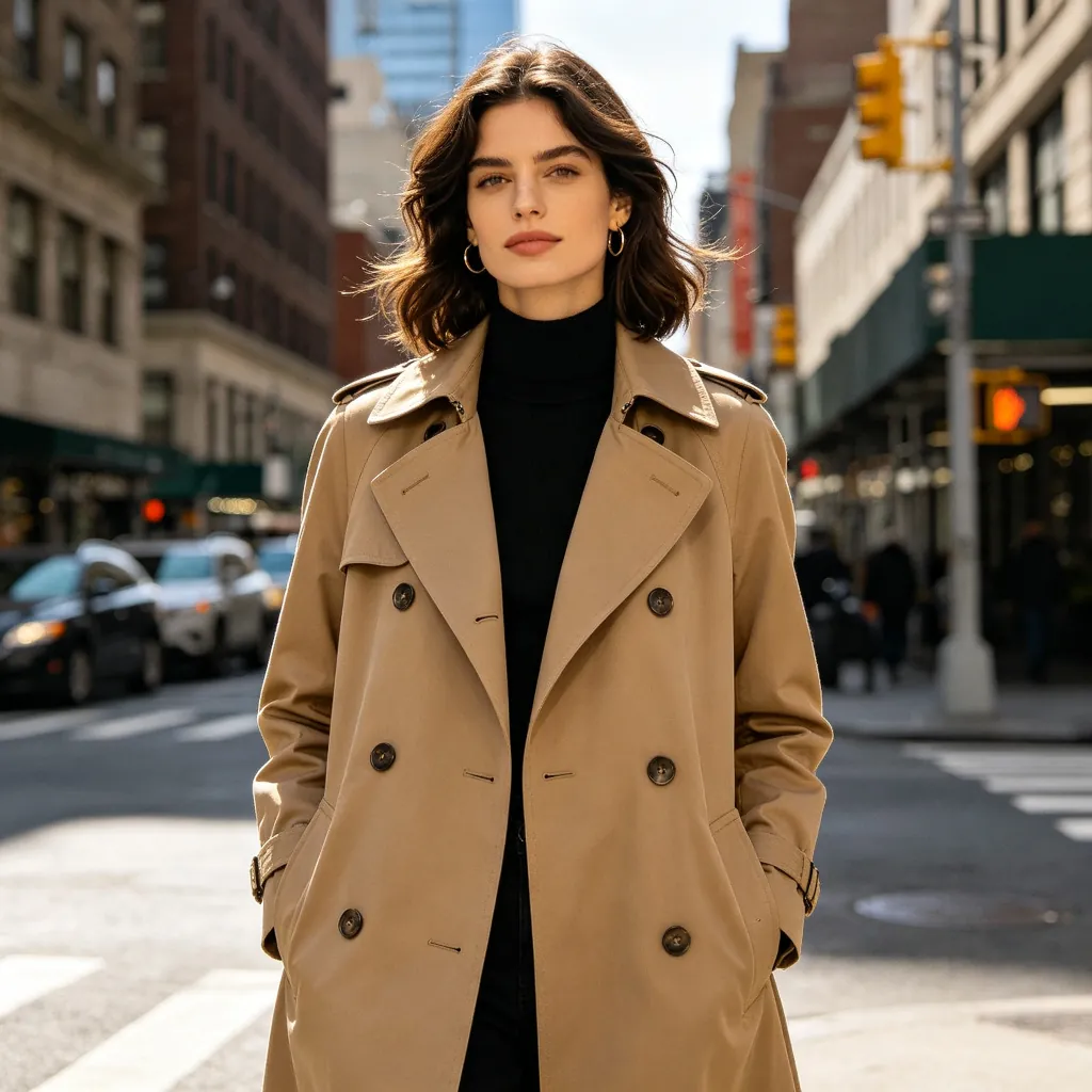 Khaki Mid-Length Trench Coat