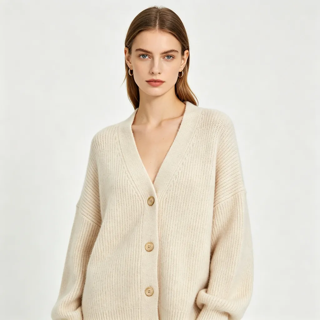 Beige Knit Cardigan Sweater