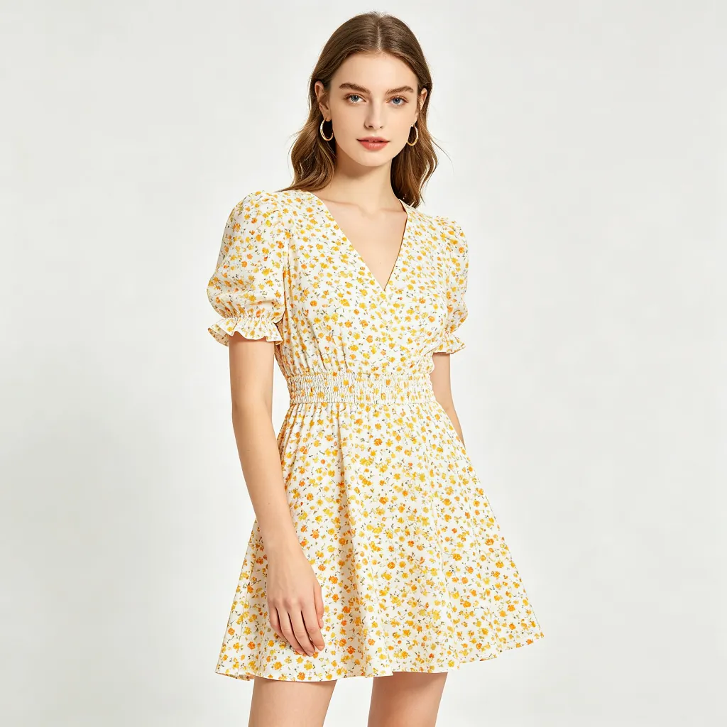 Floral Print V-Neck Mini Dress