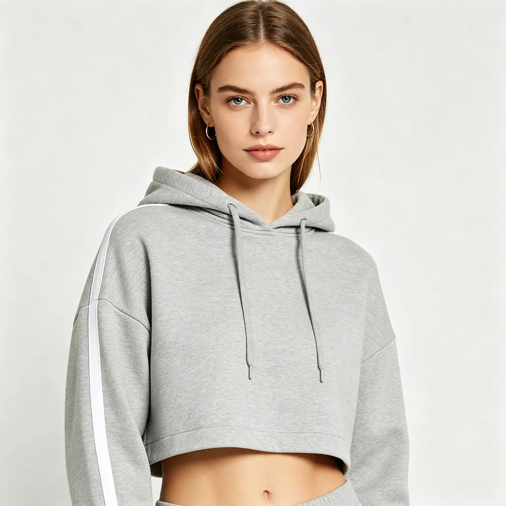 Heather Grey Cropped Hoodie Sweatshirt