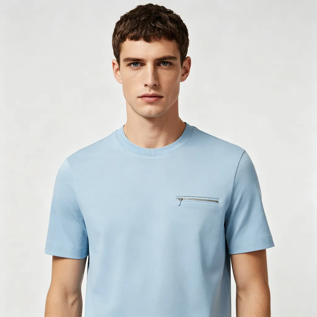 Light Blue Zip Pocket Short Sleeve Athletic T-Shirt