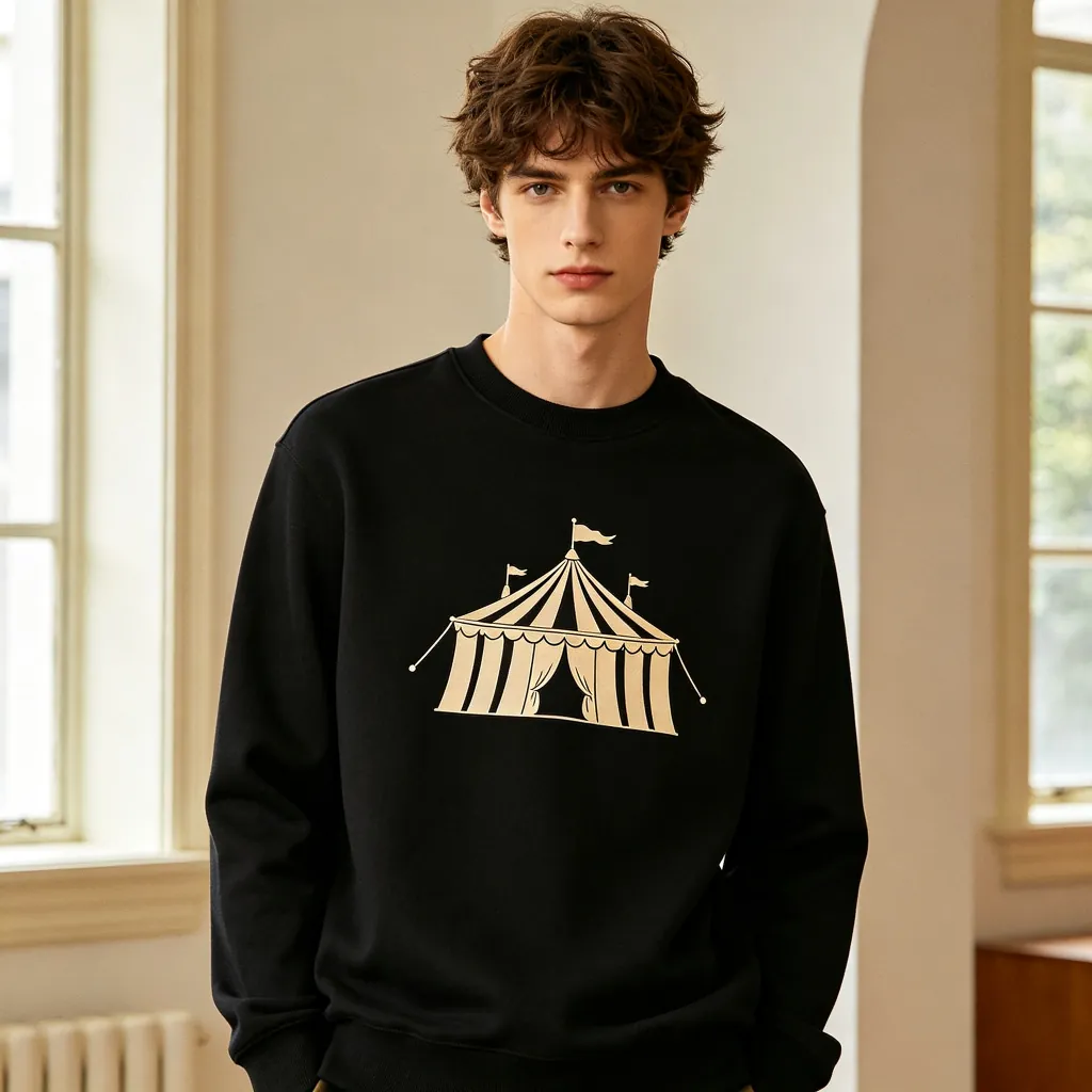Black Circus Tent Print Crew Neck Sweatshirt