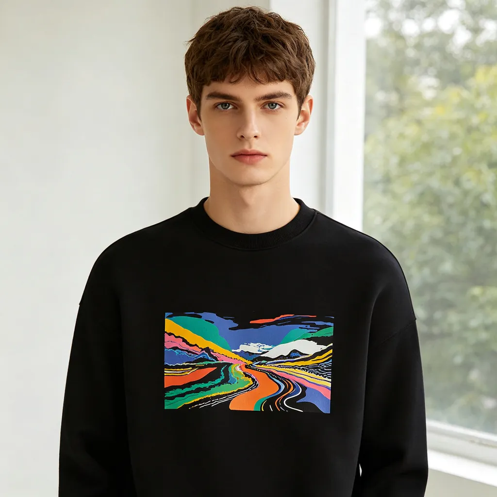 Black Colorful Abstract Art Print Crewneck Sweatshirt