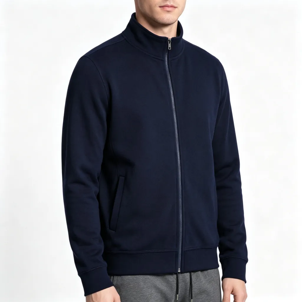 Navy Stand-Collar Zip Sweatshirt