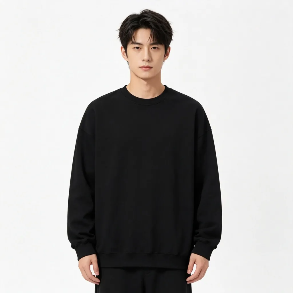 Black Drop-Shoulder Crew-Neck Sweatshirt