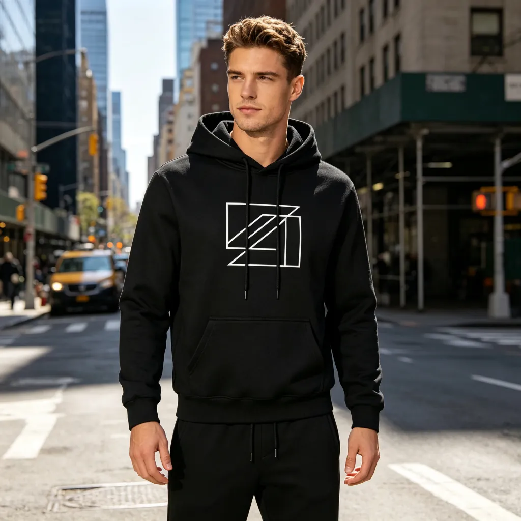 Black Geometric Print Hoodie Sweatpants Set