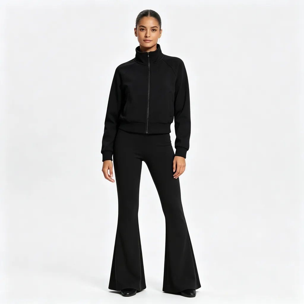 Black Stand-Collar Flared-Pants Tracksuit