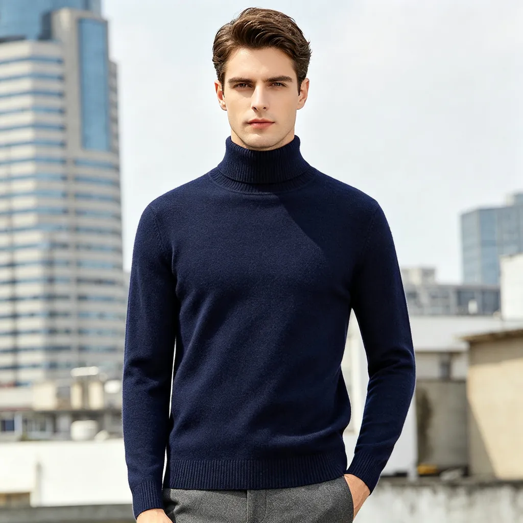 Navy Turtleneck Knit Sweater