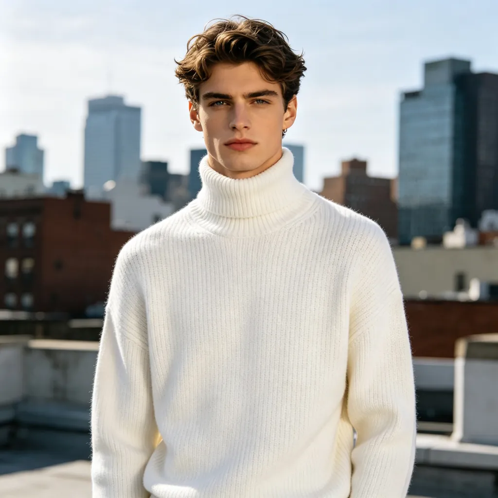 White Turtleneck Knit Sweater