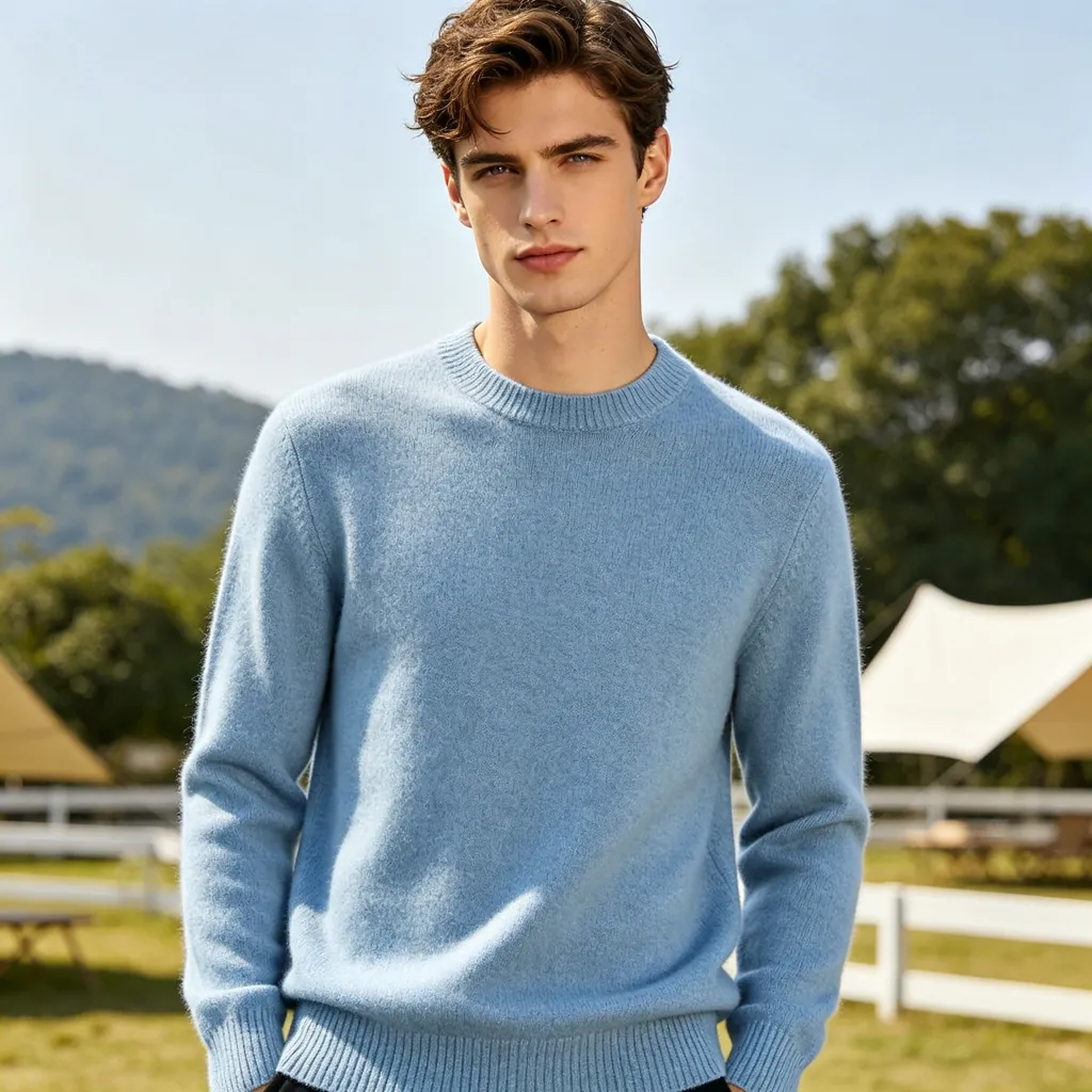 Light Blue Crew-Neck Knit Sweater