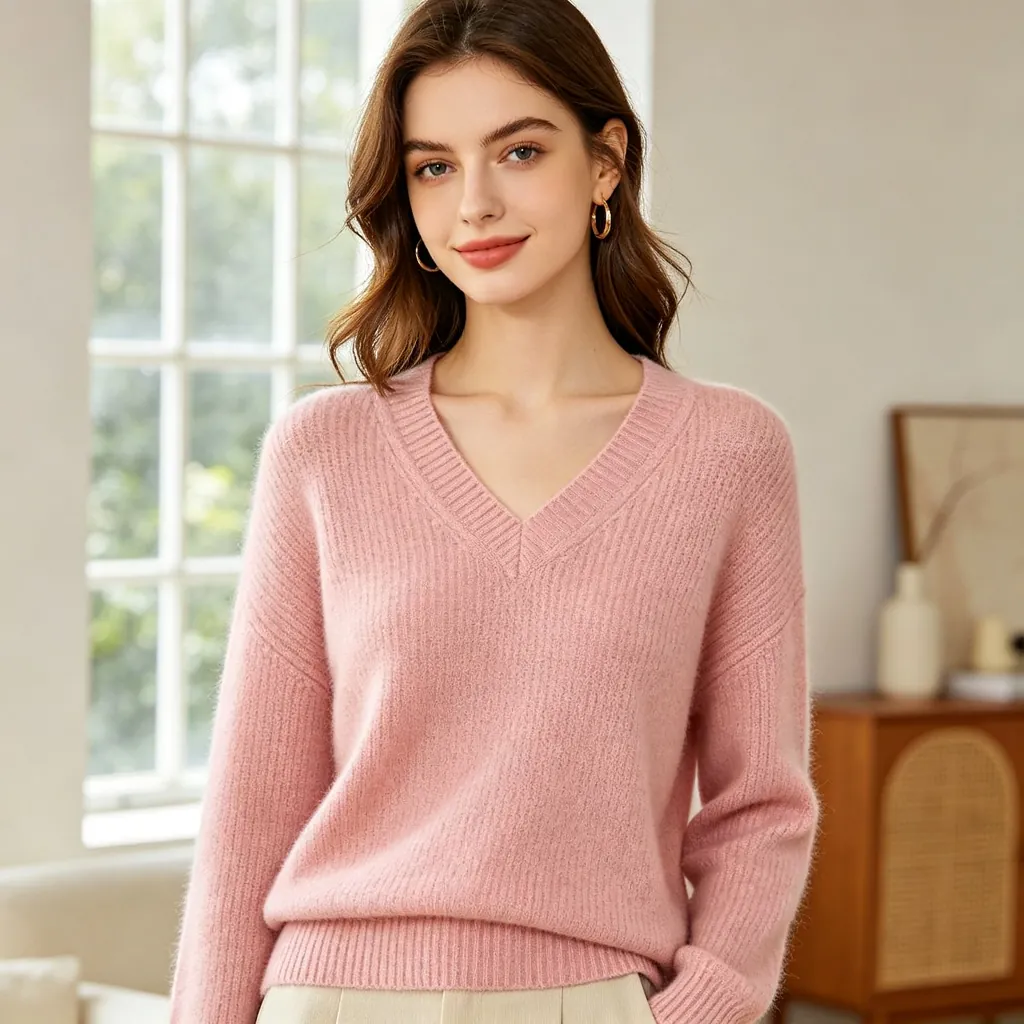 Pink V-Neck Knit Sweater