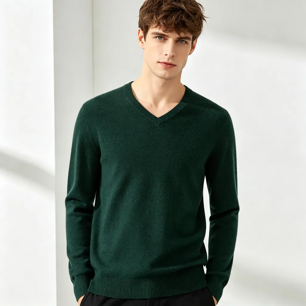 Forest Green V-Neck Knit Sweater