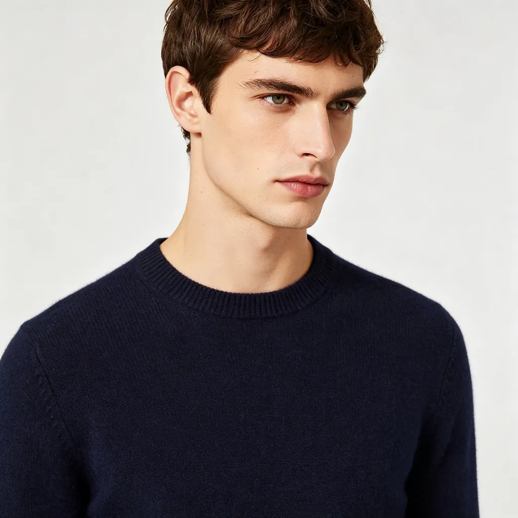 Navy Crew-Neck Knit Sweater