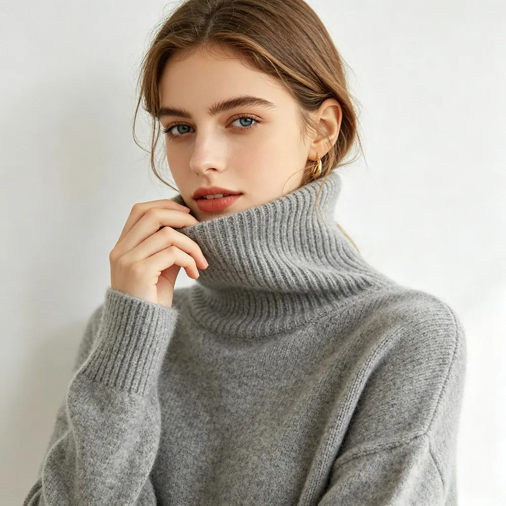 Gray Turtleneck Knit Sweater