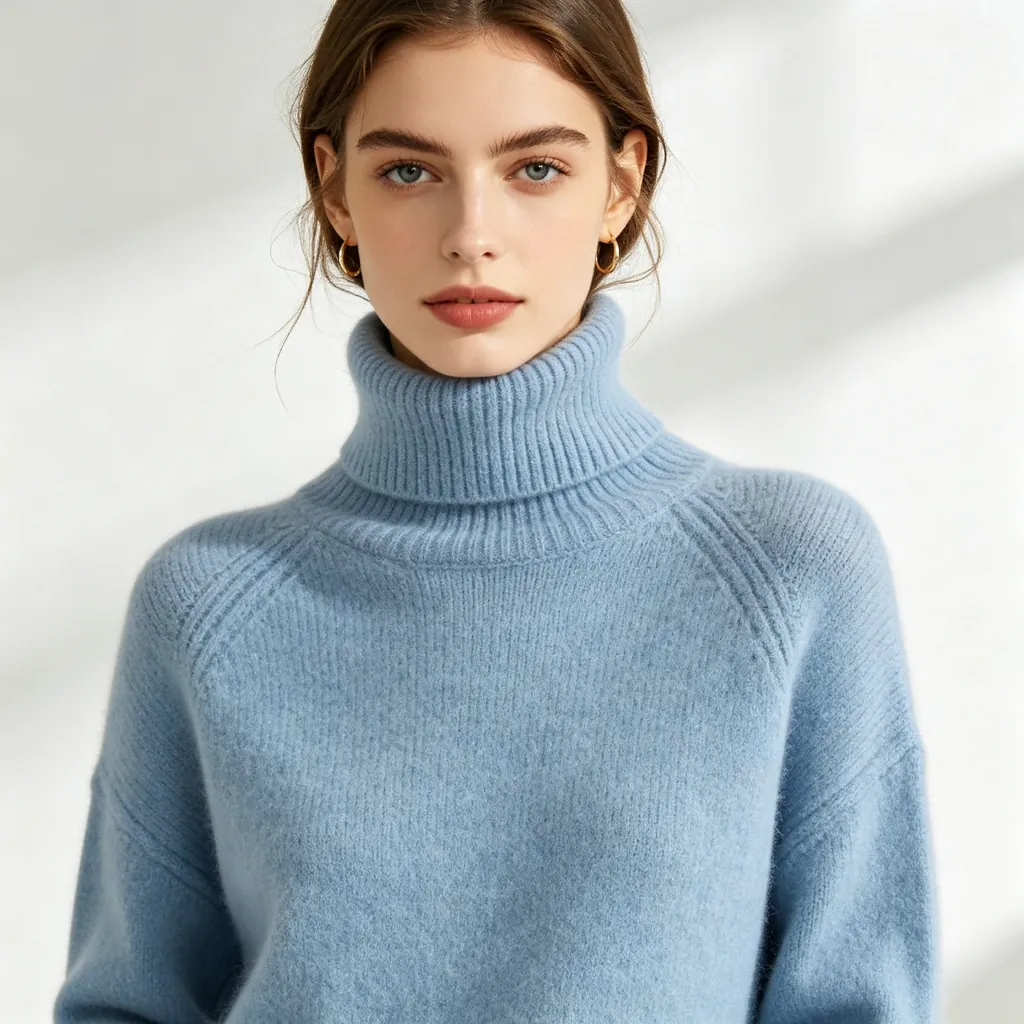 Light Blue Turtleneck Knit Sweater