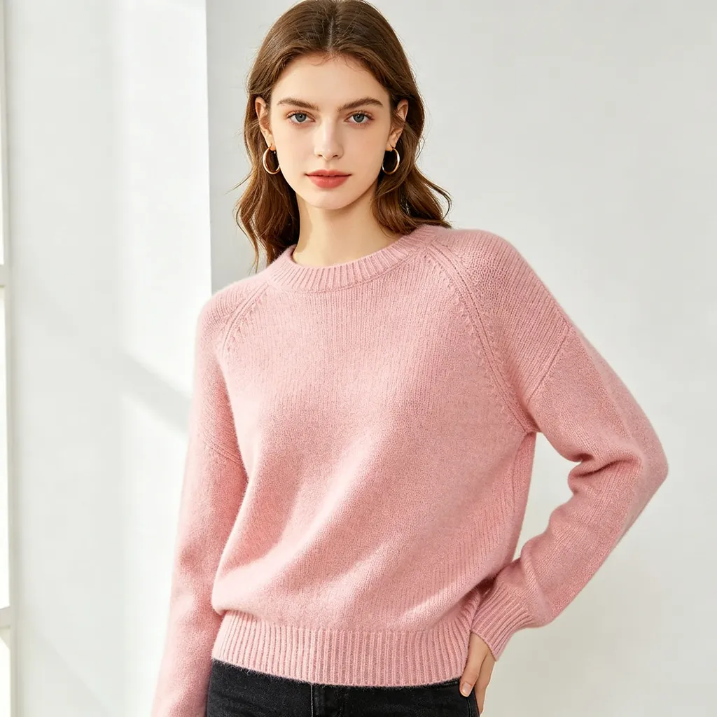 Pink Crew-Neck Knit Sweater