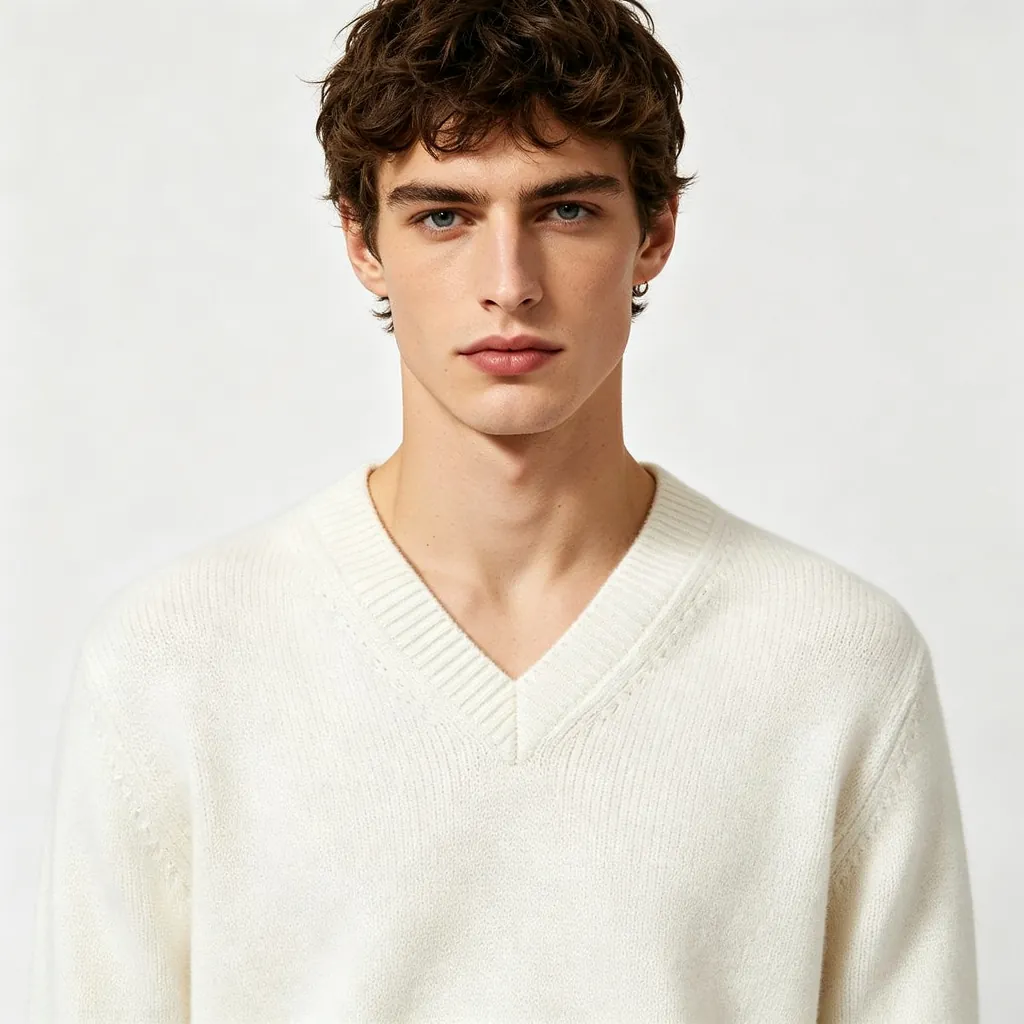 White V-Neck Knit Sweater