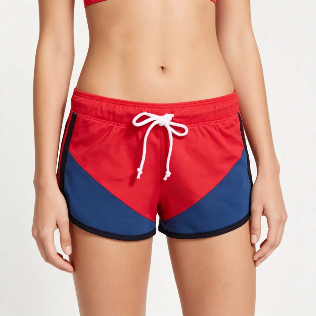 Red and Blue Color-Block Athletic Shorts