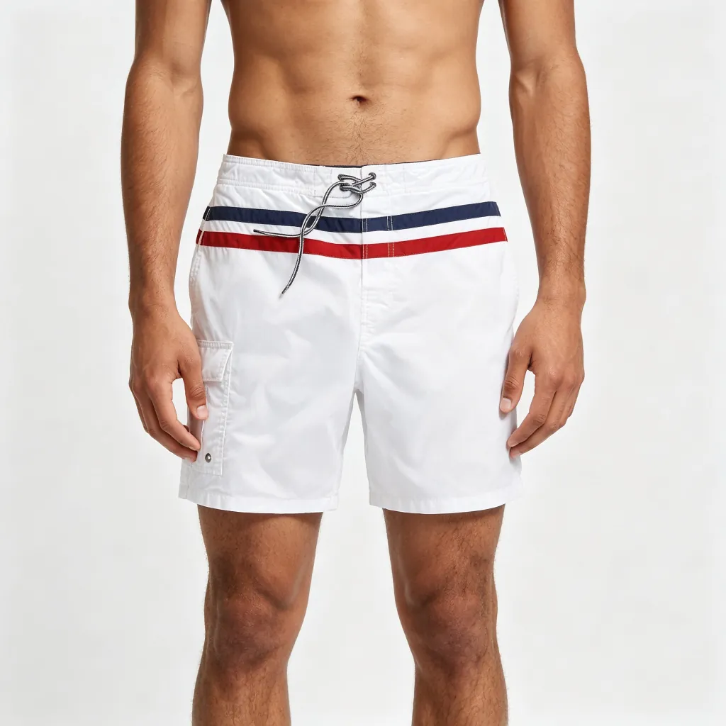 White Red and Blue Striped Beach Shorts