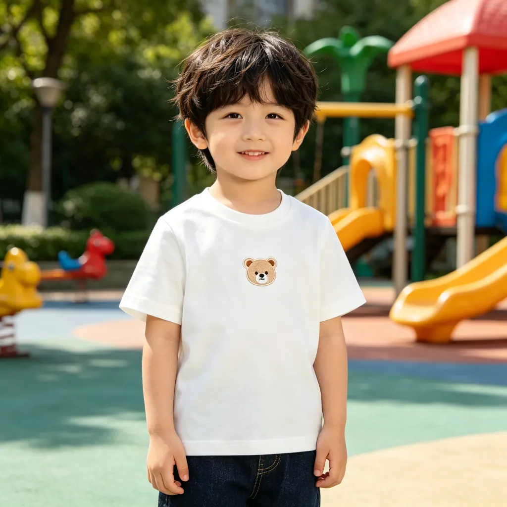 White Cute Bear Print Kids T-Shirt