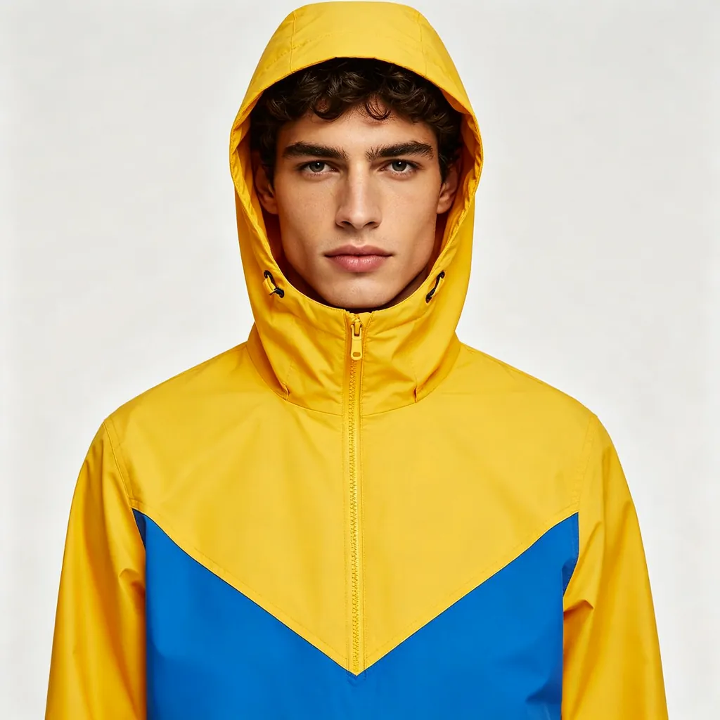 Yellow Blue Colorblock Hooded Outdoor Jacket