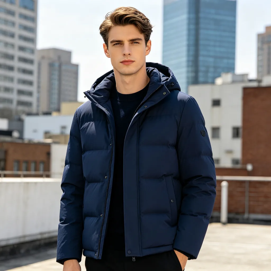 Navy Blue Hooded Down Jacket