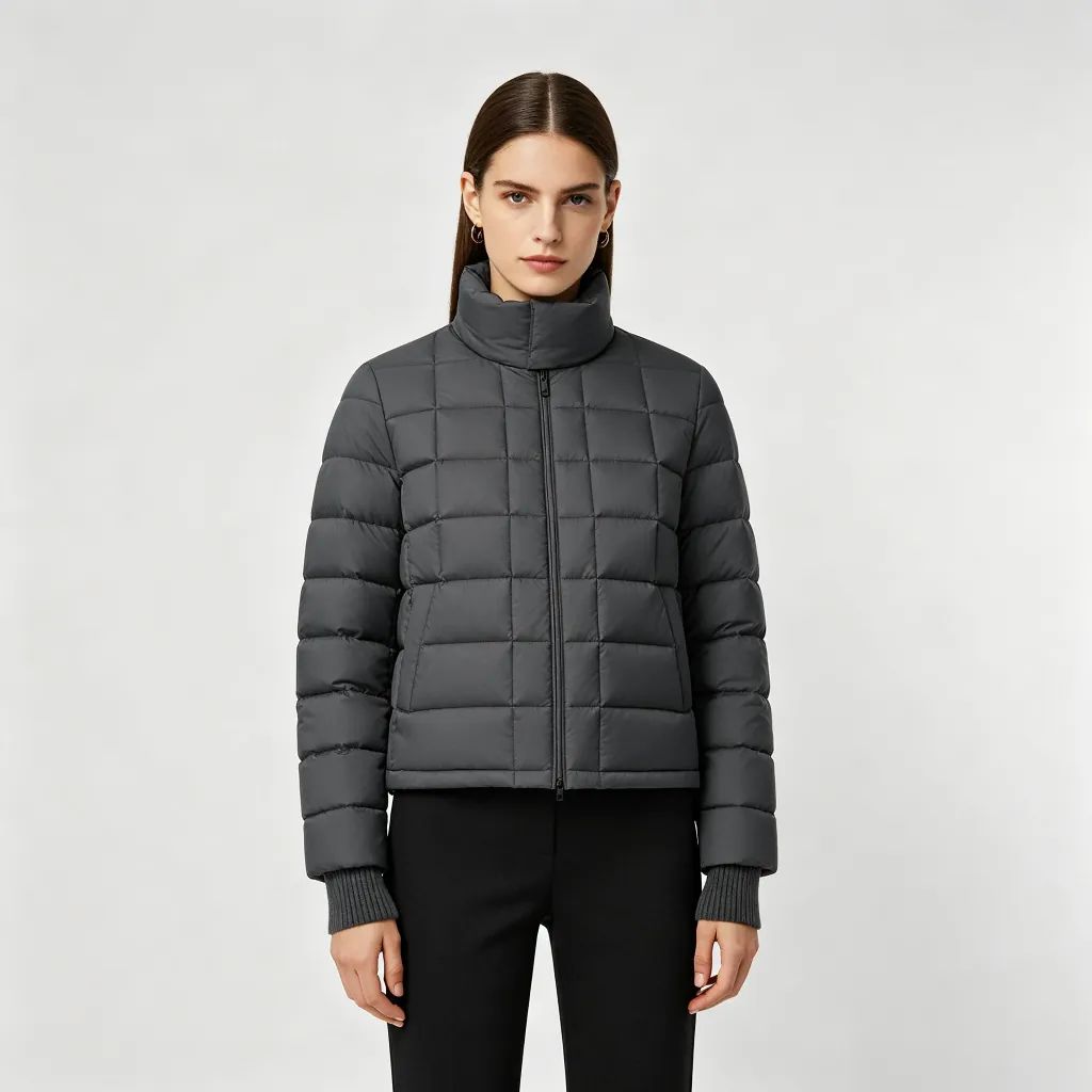 Dark Gray Stand Collar Short Down Jacket