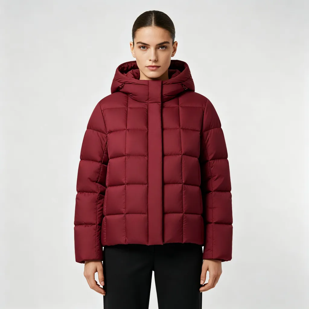 Burgundy Hooded Down Jacket