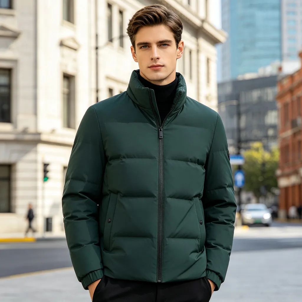 Forest Green Stand-Collar Down Jacket
