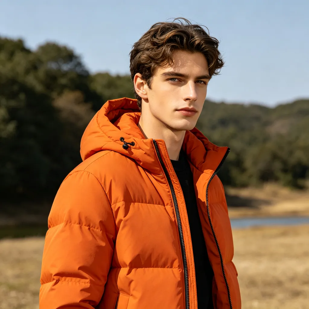 Orange Hooded Down Jacket