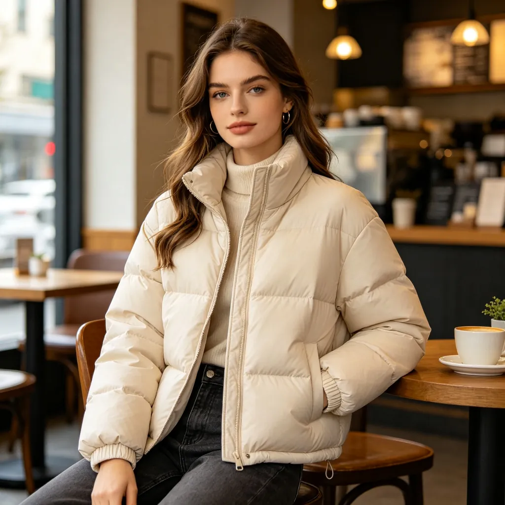 Beige Stand-Collar Down Jacket