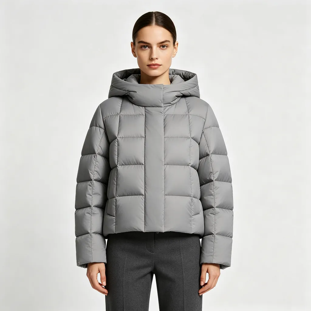 Gray Hooded Down Jacket
