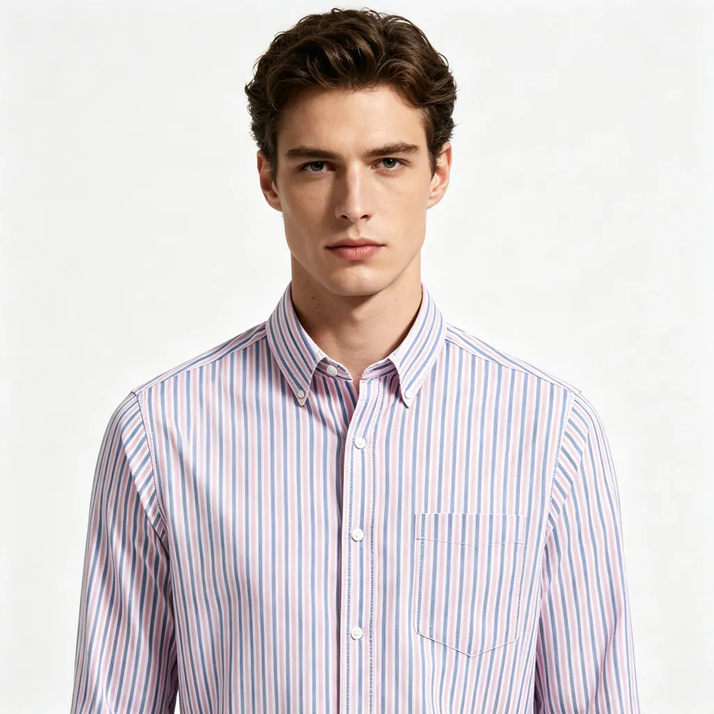 Pink, Blue and White Striped Long-Sleeve Shirt