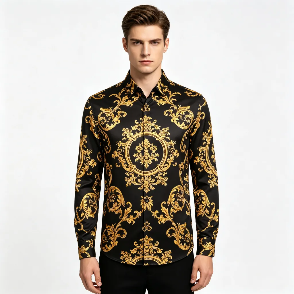 Black Gold Baroque-Print Shirt