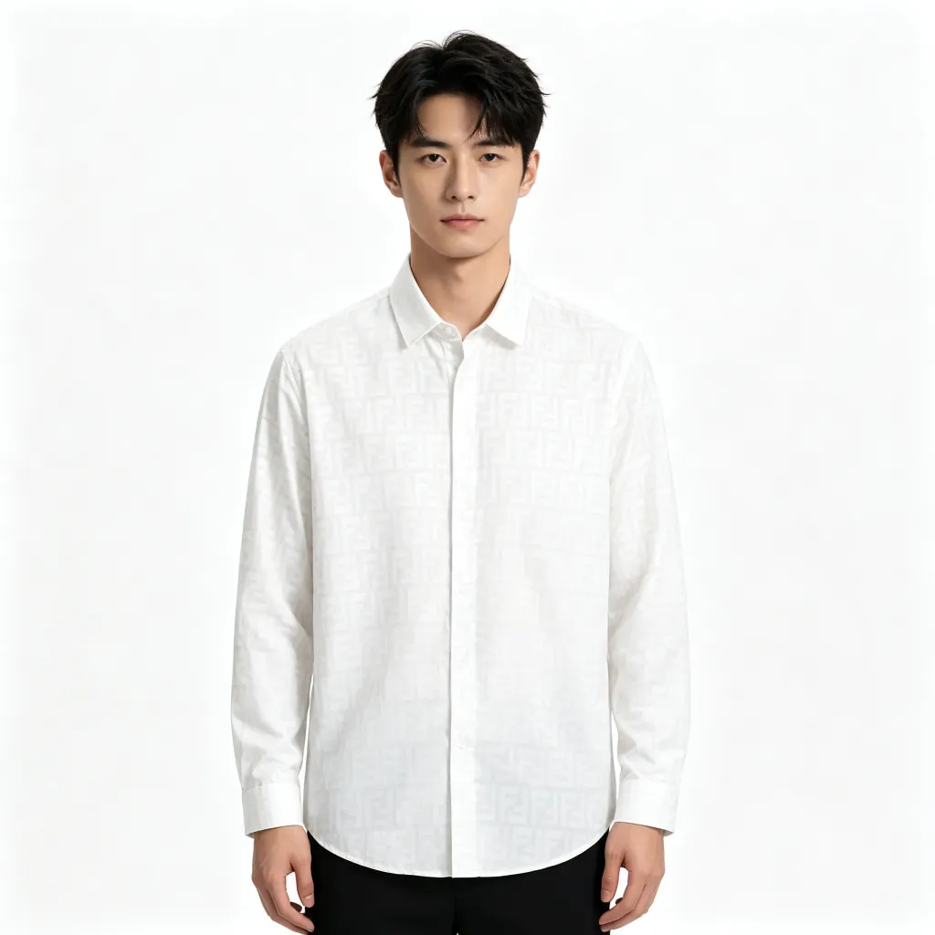 White Tonal Jacquard Long-Sleeve Shirt