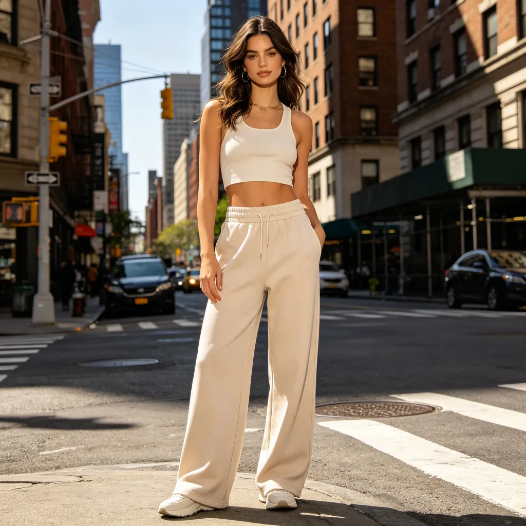 Beige Wide Leg Sweatpants
