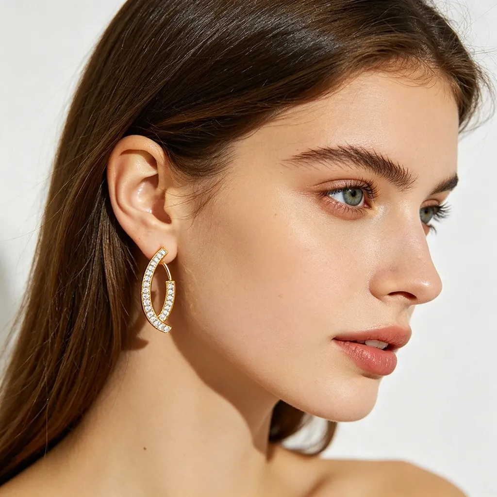 Gold-Tone Alloy (Non-Precious Metal) Crystal Arc Earrings